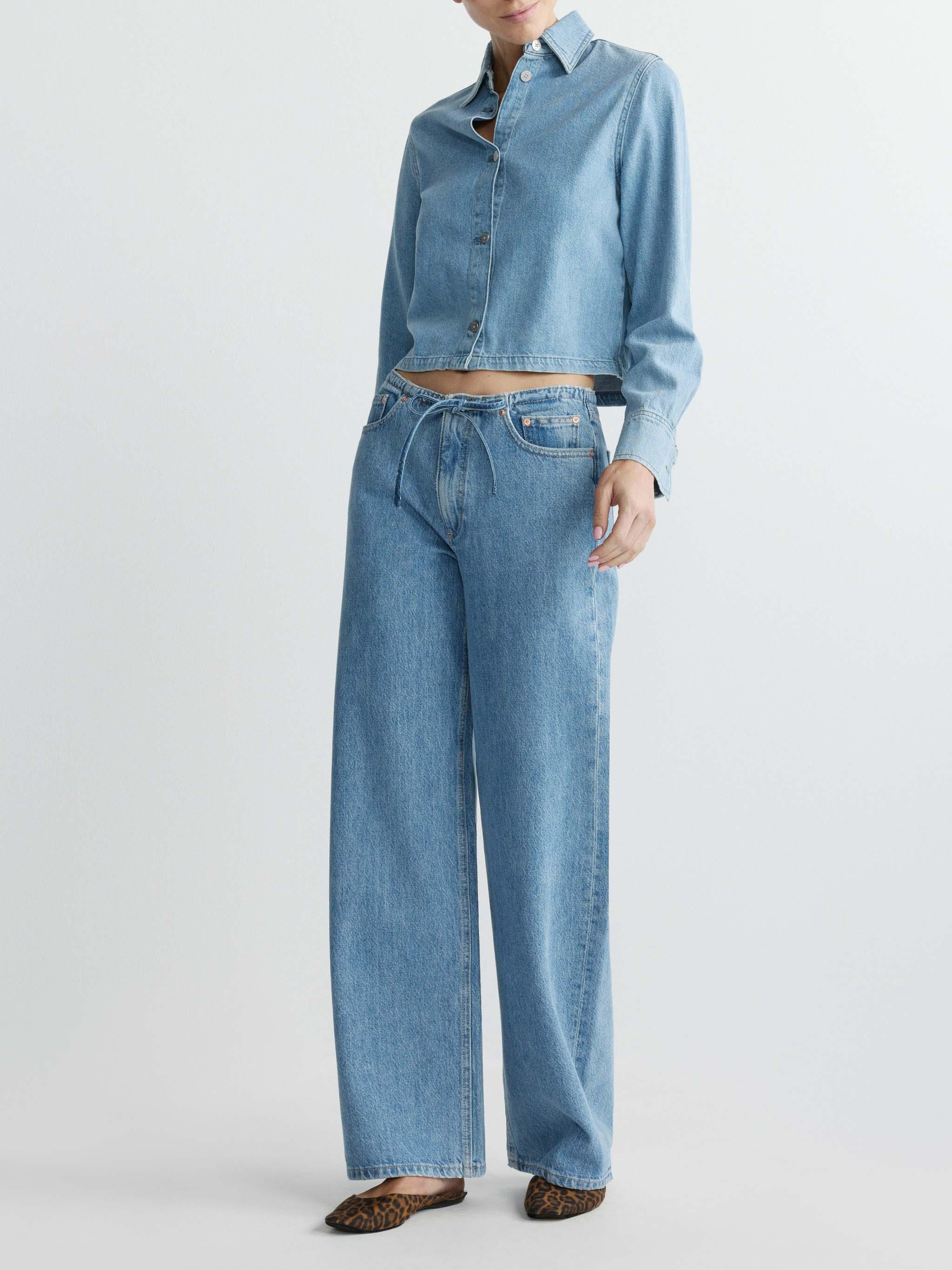 Light sage cropped button-front shirt with matching drawstring pants