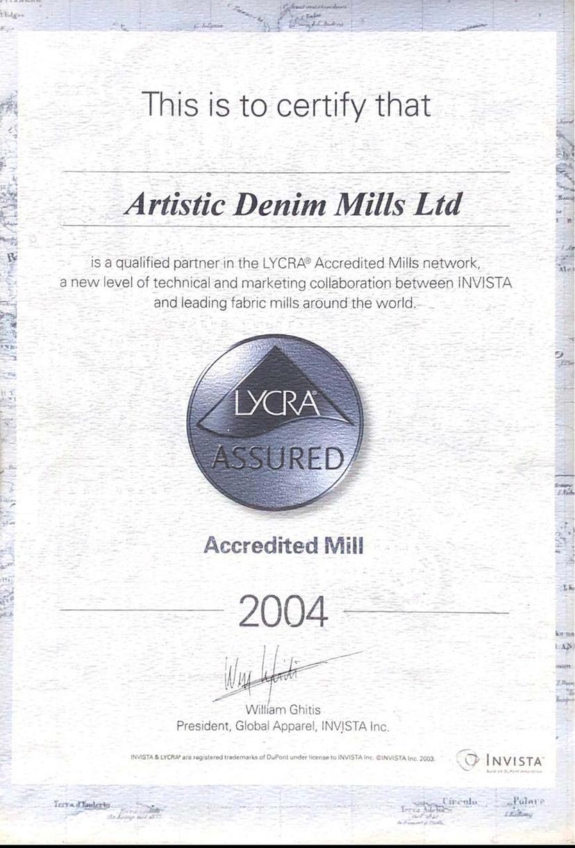 LYCRA assured denim mill — Artistic Denim Mills