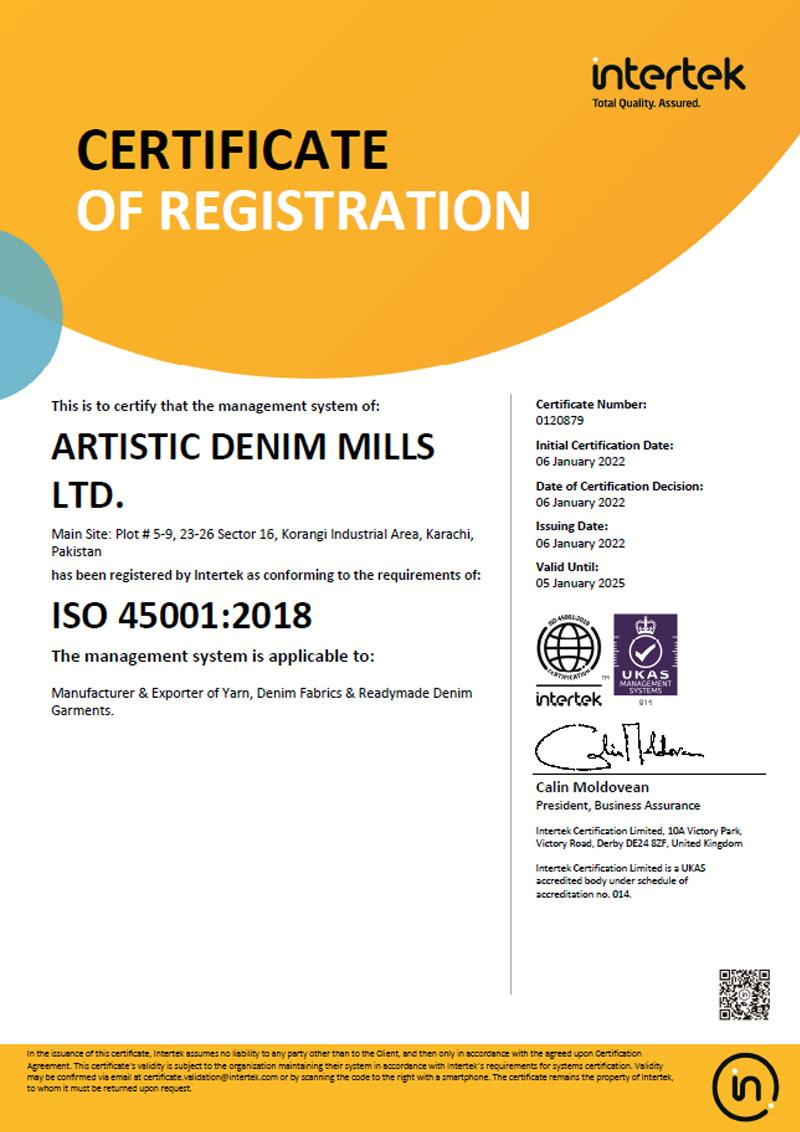 ISO 45001:2018 certified denim manufacturer — ADM