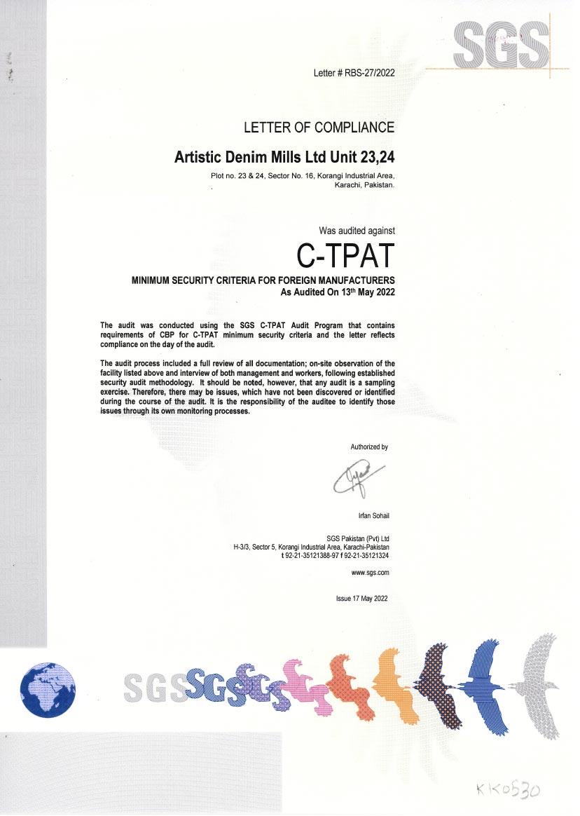 SGS C-TPAT certified denim manufacturer — ADM