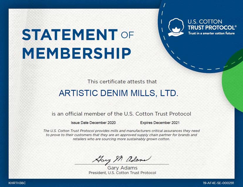 U.S. Cotton Trust Protocol certified — Artistic Denim Mills