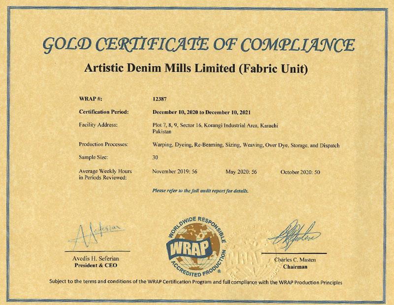 WRAP certified denim manufacturer — Artistic Denim Mills